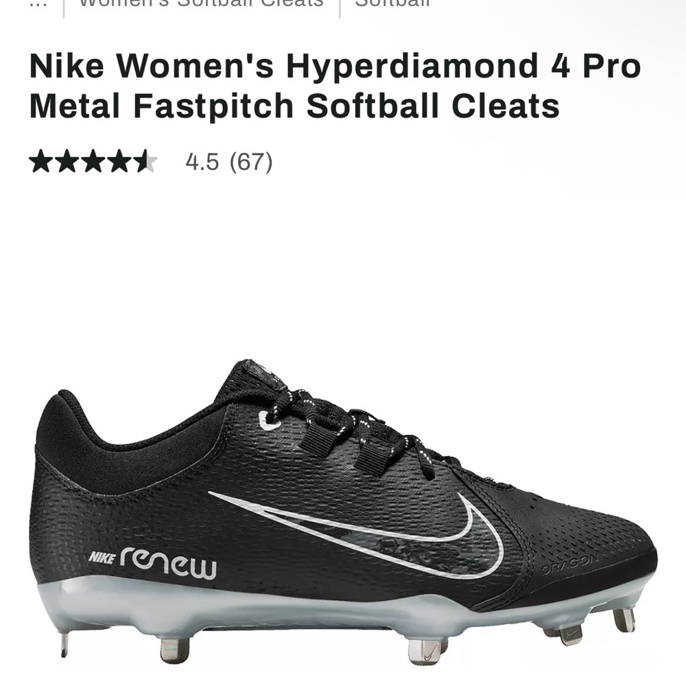 NEW Nike Women's Black Hyperdiamond 4 Pro Softball Cleats